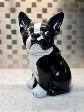 Black & White Hand-Painted Boston Terrier Ceramic Dog Cookie Jar